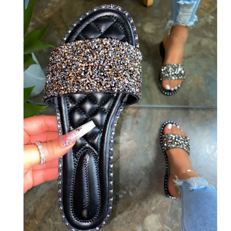 Women's Boho Glitter Rhinestone Flat Sandals Rhinestone Thong Flip-flop  Beach Shoes For Summer Outdoor Traveling | Fruugo ZA