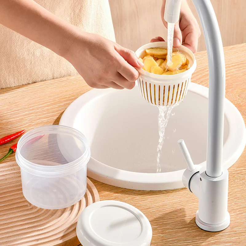 Transparent Vegetables Fruits Chopped Onion Minced Garlic Sauce Chili Food Bowl Container Mini Drain Kitchen Storage Box