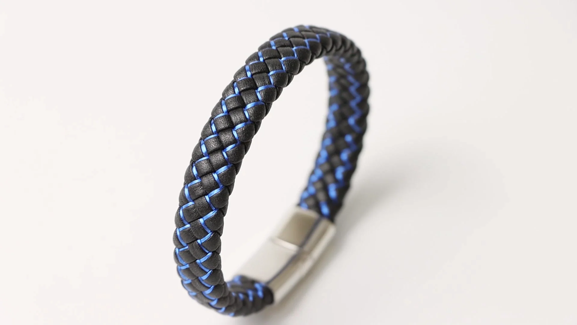 Men's Stainless Steel Woven Braided Leather Bracelet Custom Name Logo