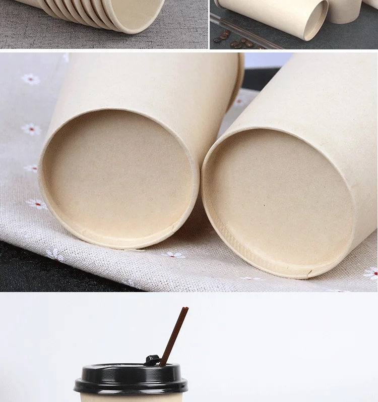 Custom biodegradable bamboo Pulp hot drink paper cup Eco-friendly Paper Coffee Cups with lid manufacture