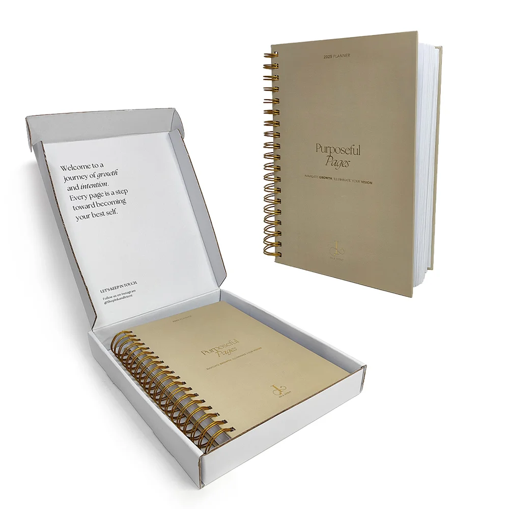 Free Sample 2025 Journal Printing Custom Journal Notebook A5 A4 A3 Spiral Planner With Paper Box on Demand