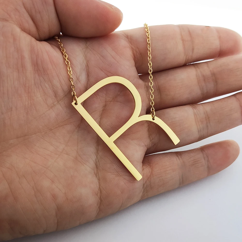 Simple Design 18K Gold Plated 26 Letter Necklace Thin Chain Initial Alphabet R Pendant Necklace Women Jewelry Gifts