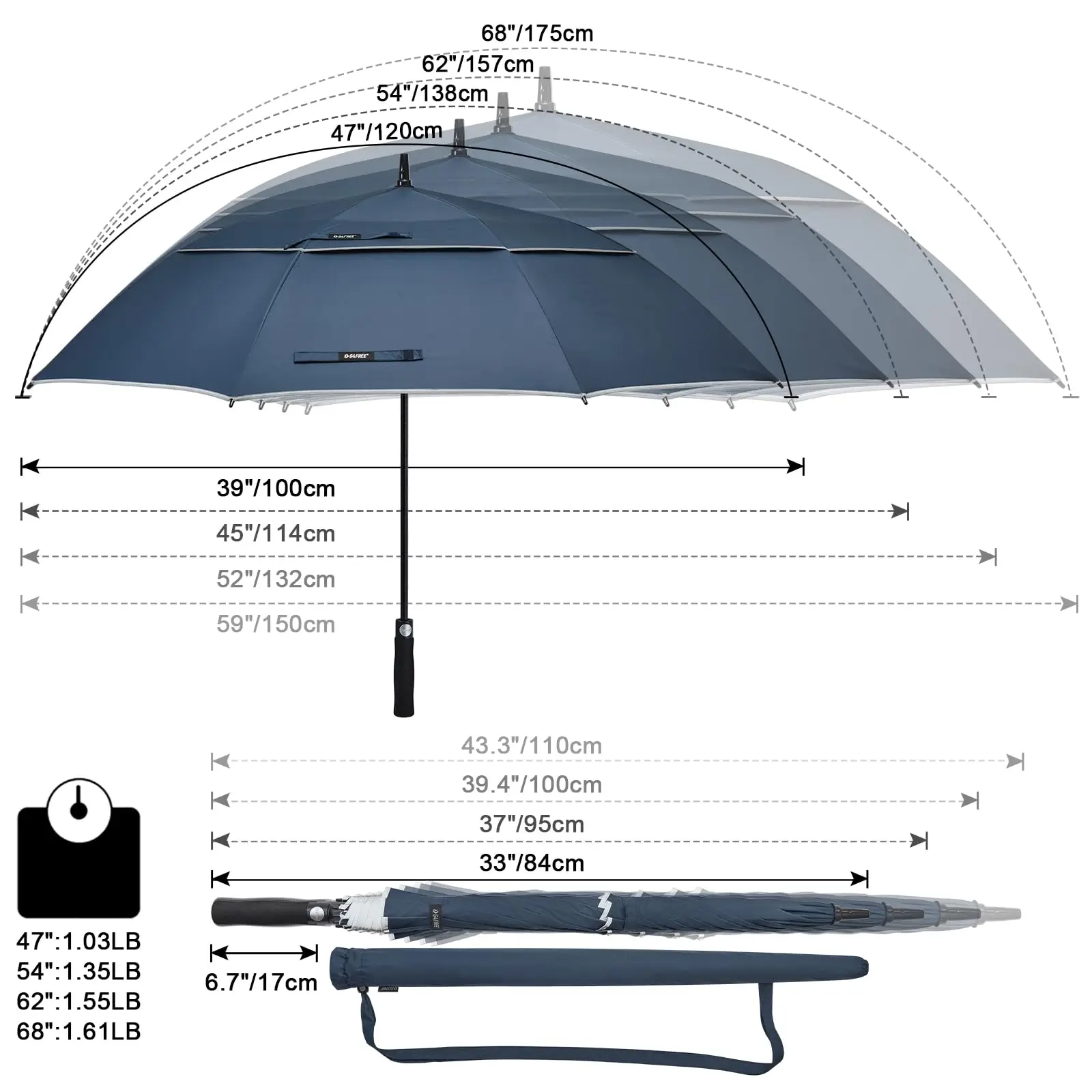 Golf Umbrella - Oversize Windproof Umbrella with Double Canopy