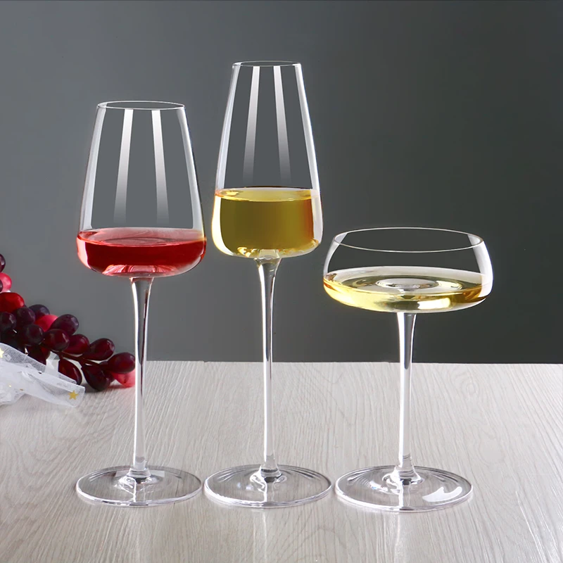 Handmade Flat Bottom clear Thin Stem Personalized Goblet champagne Glasses Flutes Custom Luxury Crystal Coupe Red Wine Glass
