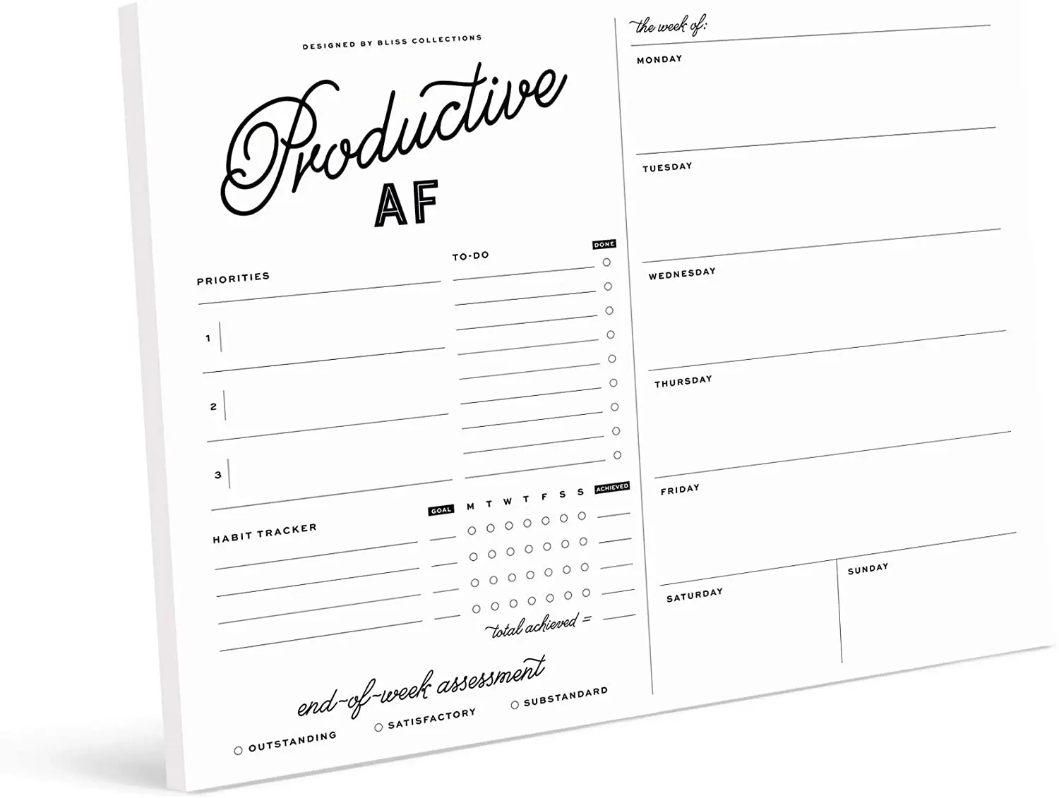 Еженедельный планировщик, подставка со списком дел, 53 листа, 10x8 дюймов, настольный планировщик и Еженедельный планировщик с привычным трекером, календарь на холодильник