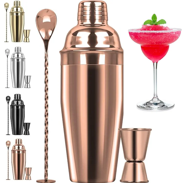 Stainless Steel Reusable Boston Shaker Jigger Muddler Spoon Pourer Cocktail Shaker Set Bartender Kit with Custom Logo