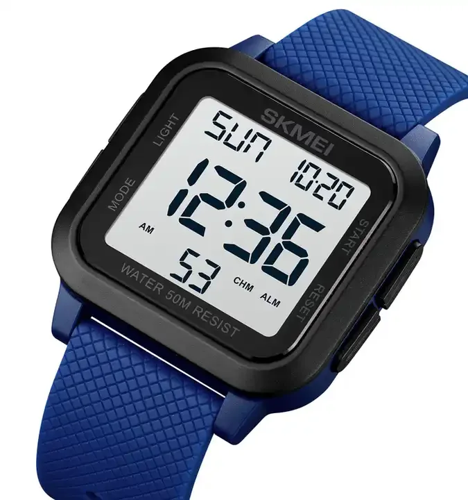 Orologio Sportivo Digitale Uomo 50M Impermeabile - Cronografo Con Retroilluminazione LED E Sveglia - Cinturino In Silicone Nero
