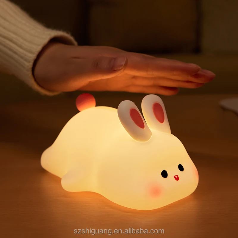 EGOGO Rechargeable LED Soft Touch Silicone Rabbit Bunny Night Light for Kids with Sensor Control and USB Rechargeable
