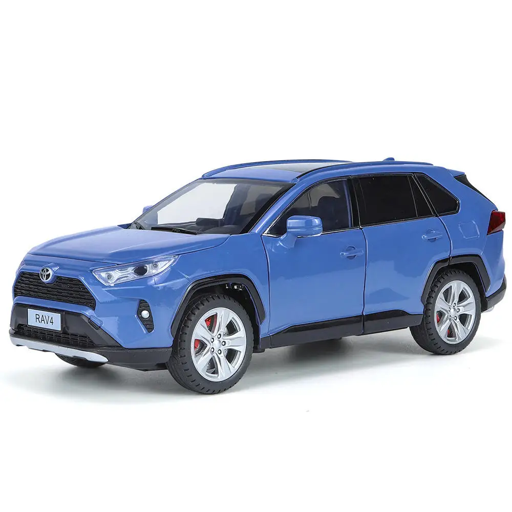 PANDAS 1/24 Scale Diecast Toyota RAV4 Car Model Pullback Door Open Sound & Light Decoration Alloy Collection Car Toys