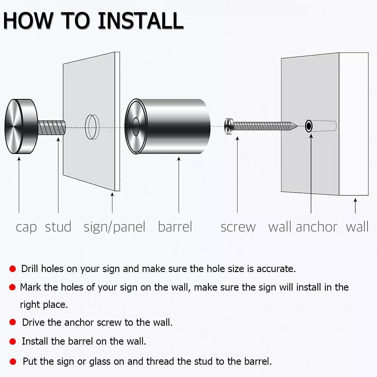 High Quality Stainless Steel advertising Sign Standoff screw Nail Fitting Decorative Glass Mirror Advertising Board holder Screw details