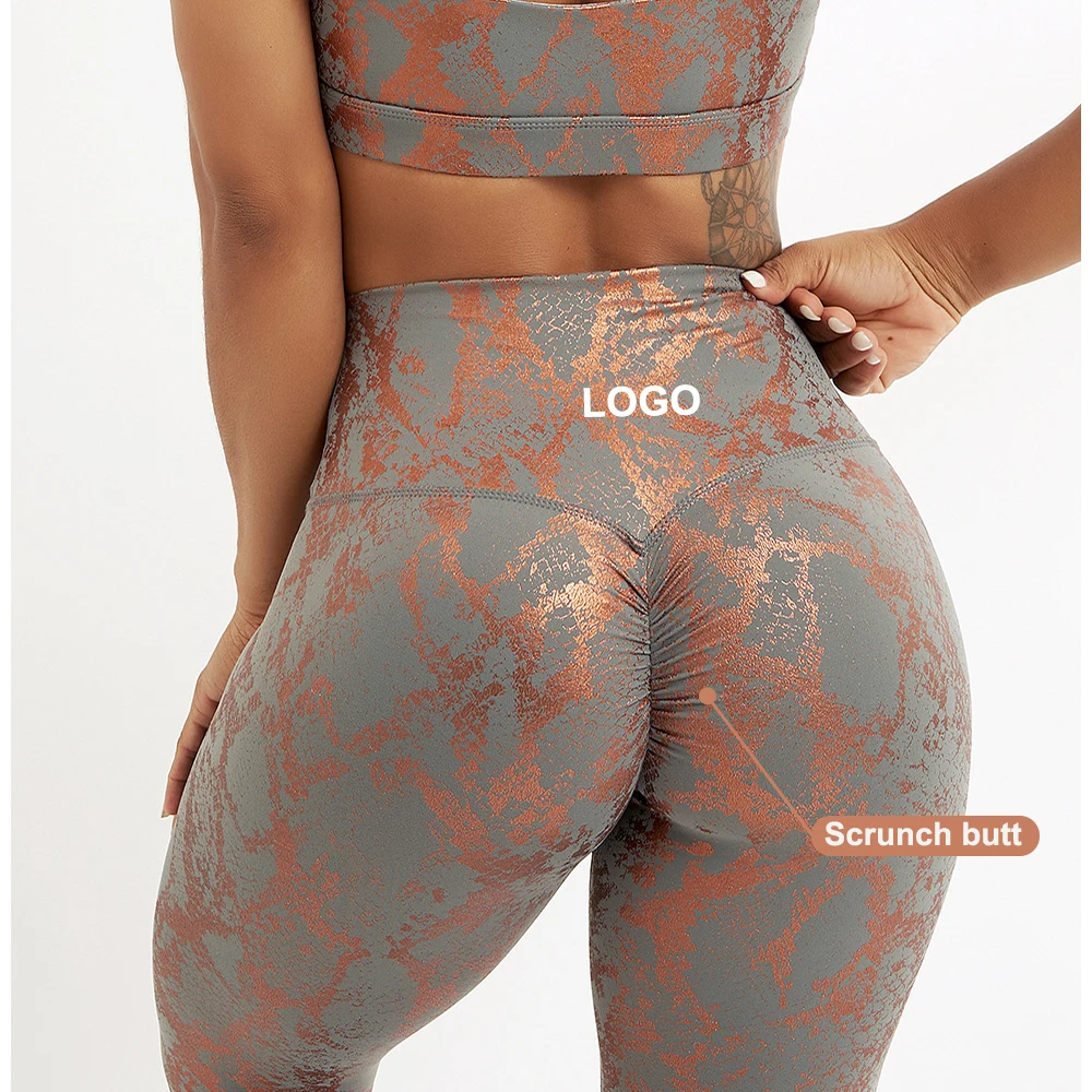 Free Sample Hot Sale Custom Yoga Women Leggings 4 Needles 6 Threads Snakeskin Animal Print Women Yoga Leggings Pants