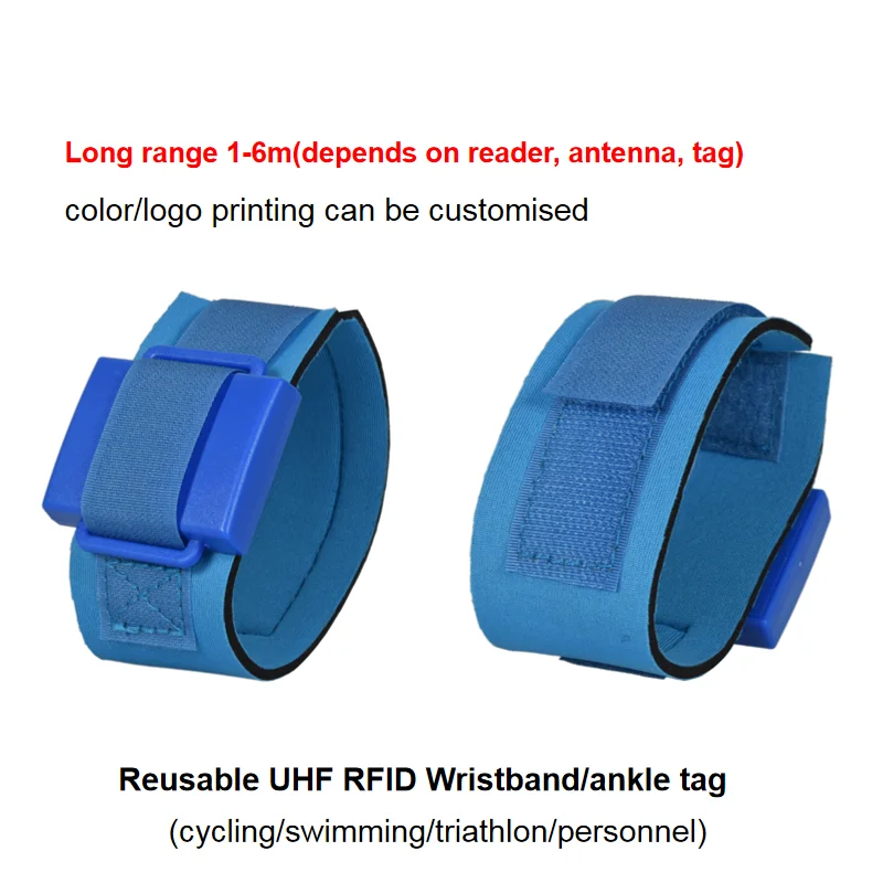 Long-Range 1-6M Reusable UHF RFID Wristband Ankle Tag 860-960MHz Passive EPC Gen2 Triathlon Timing Chip for Swimming Cycling MTB