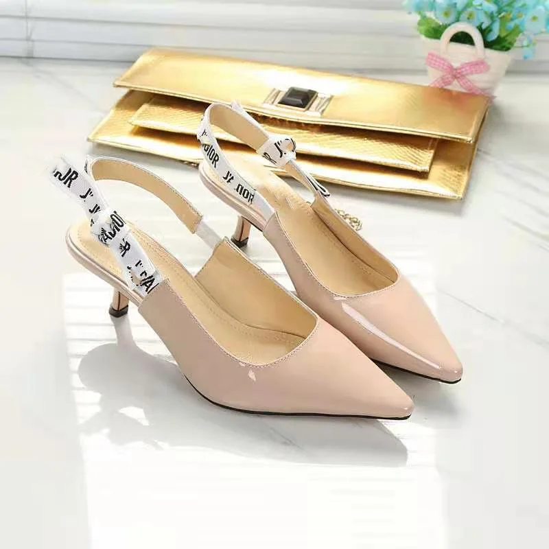 Embroidery Leather Pointed Toe High Heeled Sandals Wrap Toe Slingback ...