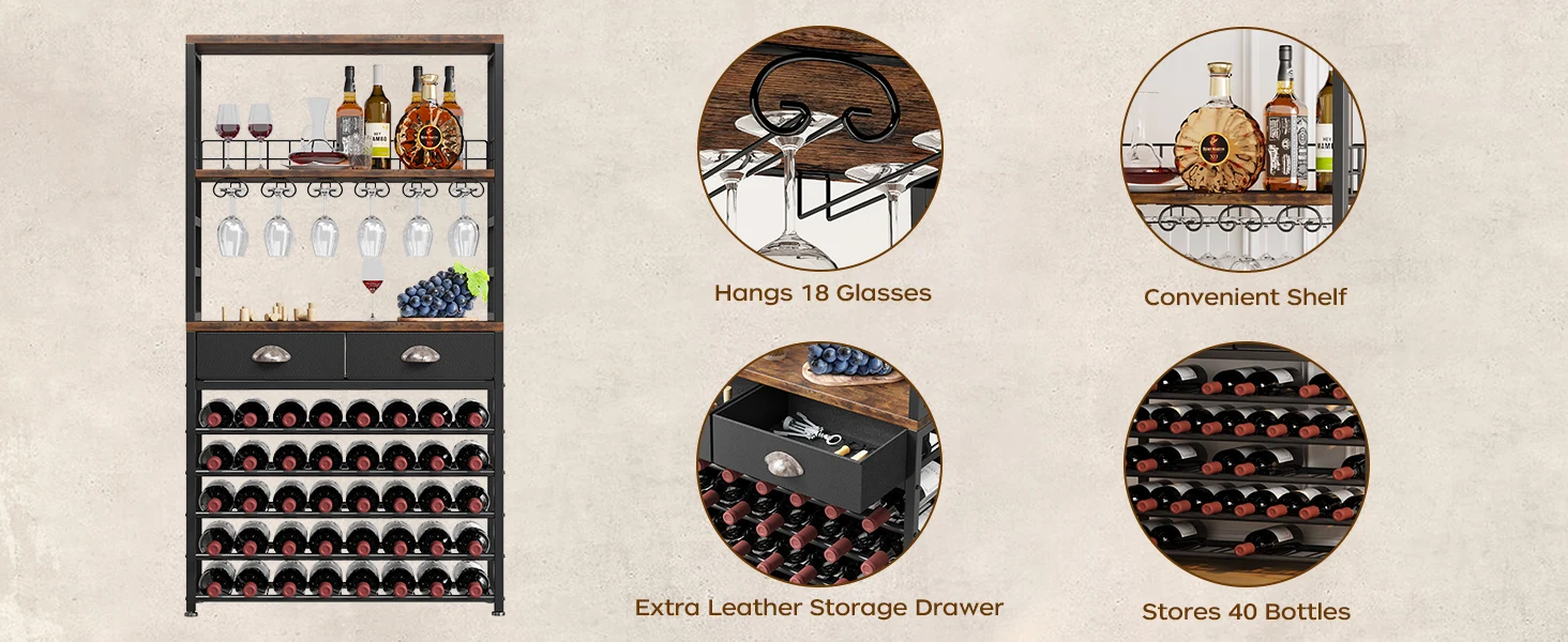 product wine cabinet with storage wine rack freestanding floor 6 tier with tabletop drawer and wine storage for home bars-4