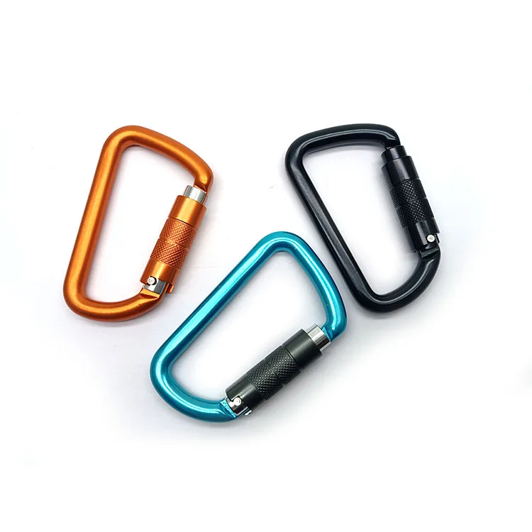 Promotional Keychains Carabiners 5KN Safety D Shape Aluminum Clip Heavy Duty Screw Locking Strap Hook Carabiner Double Locking