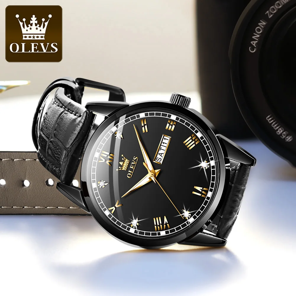 OLEVS 6896 Custom Watch LOGO Dial Face with Genuine Leather Quartz  Waterproof Watch Strap From China Factory Chronograph Watch
