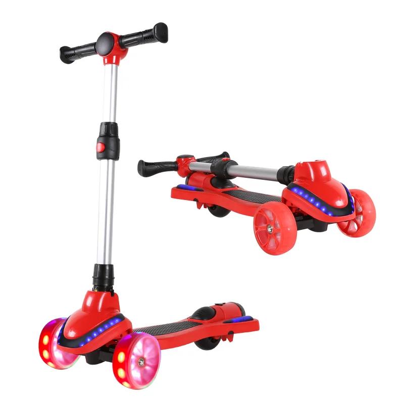 3 Wheel With LED Light 2 in 1 Folding Rocket Spray Smoke Bubble Seat for Children Manufacturer Kids Kick Foot Scooter for Sale