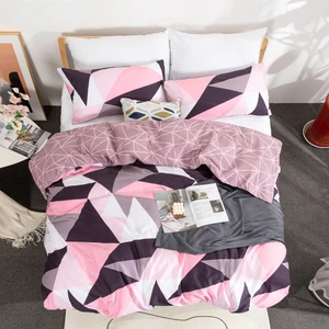 Modern Simple Style Geometry Pattern 100% Cotton Duvet Cover Bedding Set With Button Closure