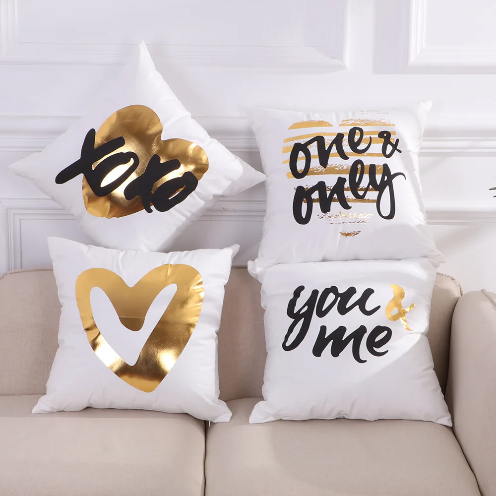 Бархат печатных Золотой подушки дома украшены Белый Чехлы для