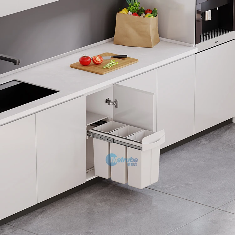 Slide Out Three Bins With Handle Department  Kitchen Revolving Waste Bin