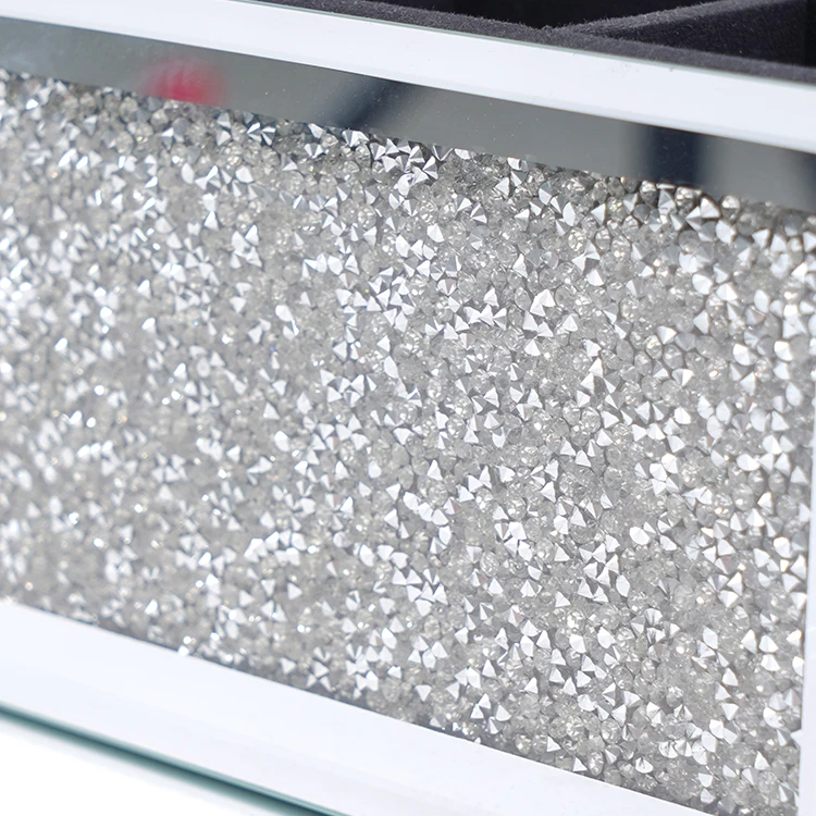 3 Slot Glass Cosmetics Brushes Storage Holders with Crystal Crushed Diamond Mirrored Makeup Brush Holder Organizer
