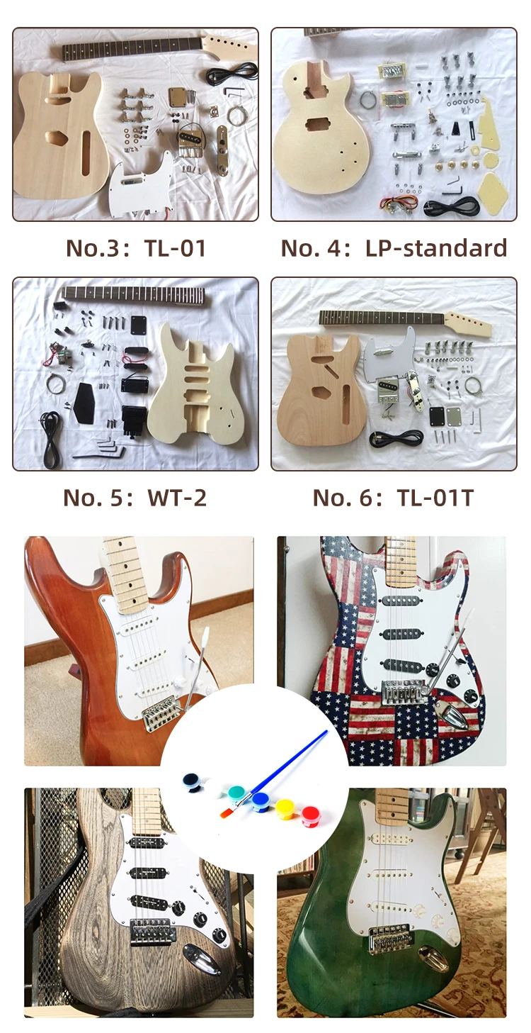 Diy Electric Guitar Build Kit Unfinished Strat Style Beginner Kits 6 ...