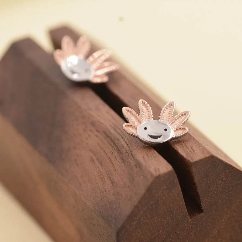 Boucles D'Oreilles Axolotl Pierre De Lune Argent 925 - Bijoux Mignons Animaux Pour Femmes Et Filles