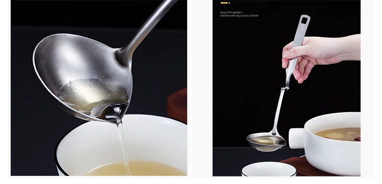 separador de sopa de aceite de cocina Cucharón de sopa filtro para olla caliente Oil-water separation spoon cuchara de acero inoxidable 