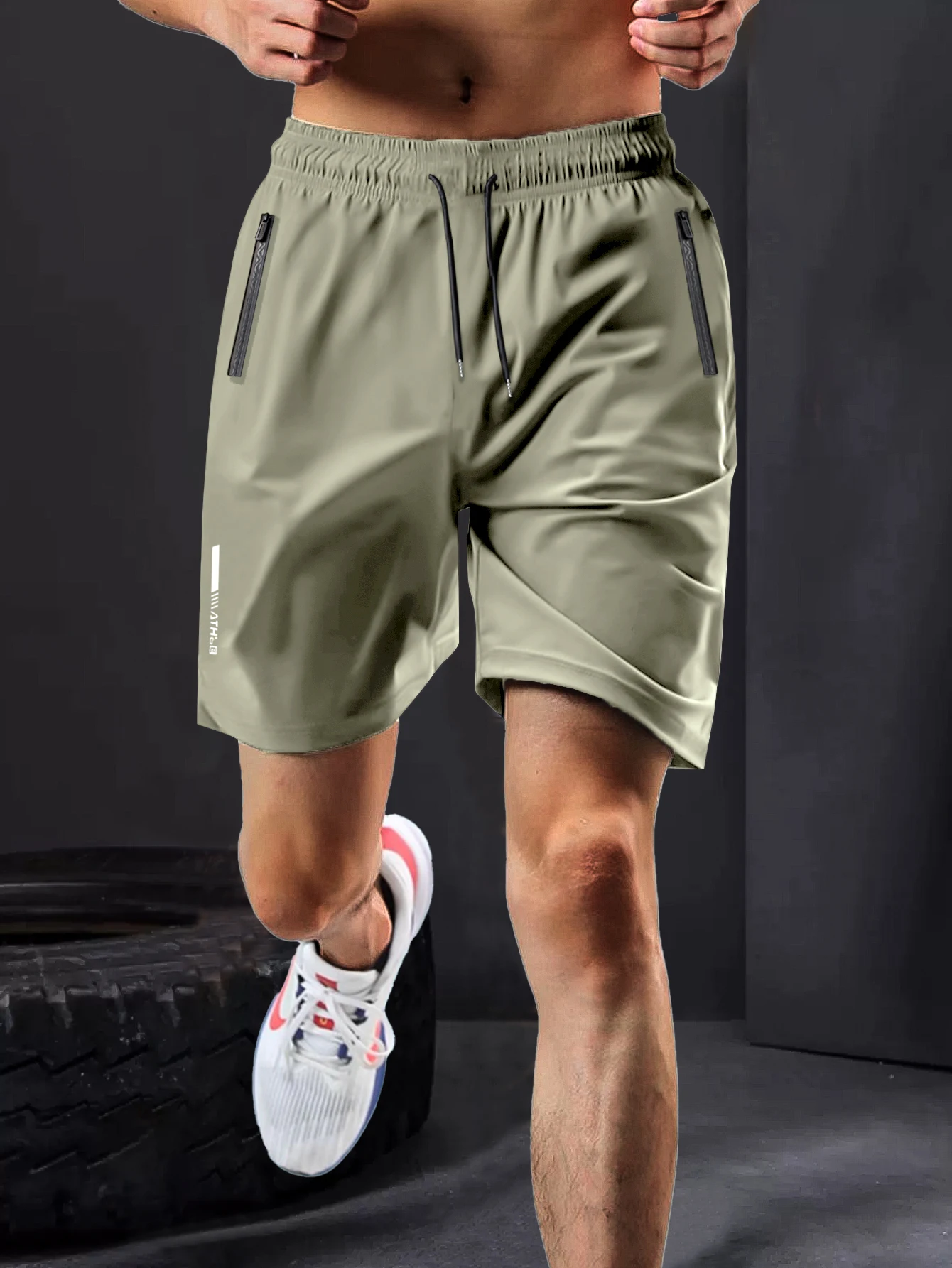 Mens Gym Workout Shorts Quick Dry Athletic Shorts Lightweight Running Shorts with Zipper Pockets Breathable Elastic Sporty Pants