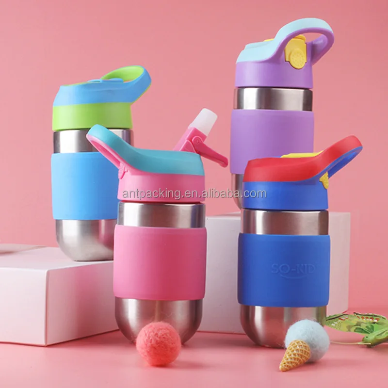 Anti Scalding Children's Stainless Steel Water Bottle Straw 500ml Thermal Insulation Eco-Friendly Outdoor Sports Water Cup Lids