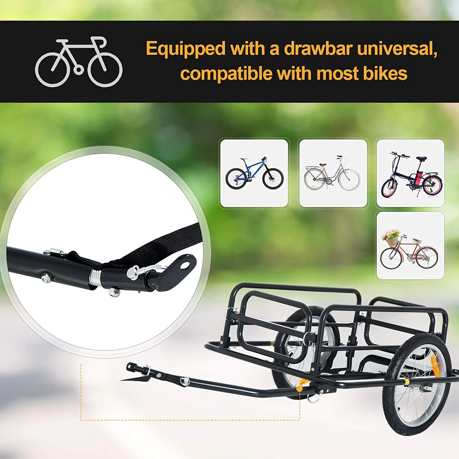 FCH Foldable Bike Cargo Trailer With Universal Hitch - 16" Wheels, 180lb Capacity