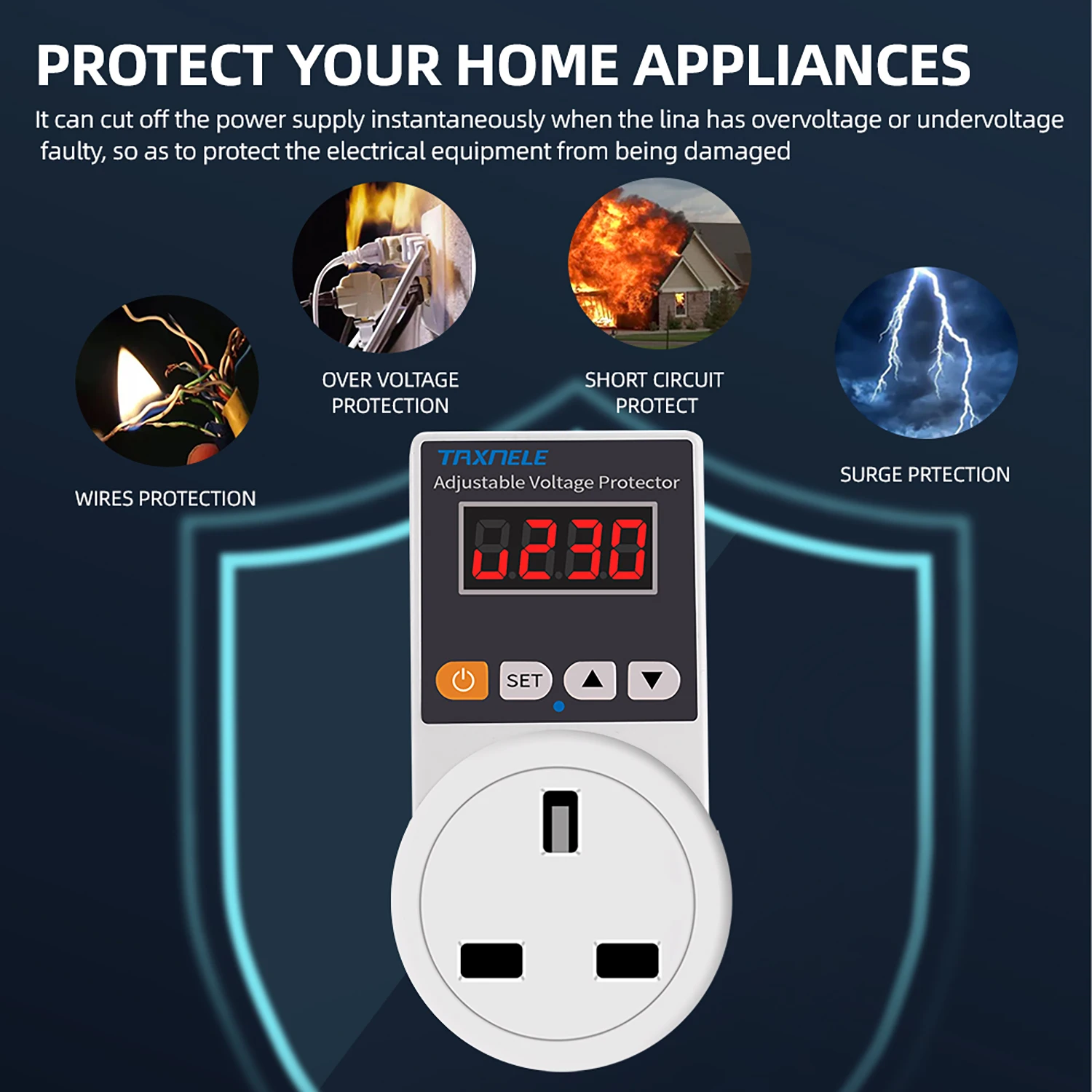 AC 220V Automatic Voltage Protector Socket Adjustable 16A Power Surge Protector UK Socket Voltage Safe Refrigerator Protect