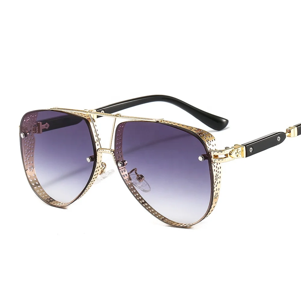 2021 New Hollow Pattern Oval Sunglasses Men Women Luxury Trend Brand Designer Metal Alloy Frame All Fitness Sun Glasses UV400