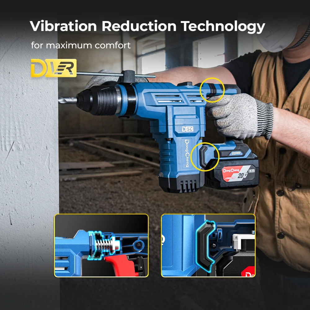 DongCheng 20V 28mm Professional 3 Functions Electric Cordless Brushless Portable SDS Rotary Hammer