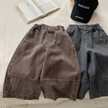 2025 Spring and Autumn New Fashion Loose Casual Wide Leg Harem Pants for Boys Girls Korean Western Style Outerwear Trousers