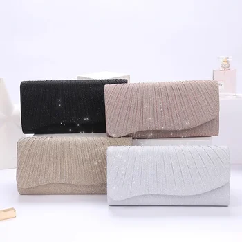 Women's Dinner Clutch Bag Solid Color Pleated Fashion All-match Wedding Suit Handbag Custom Wholesale Evening Party Bags