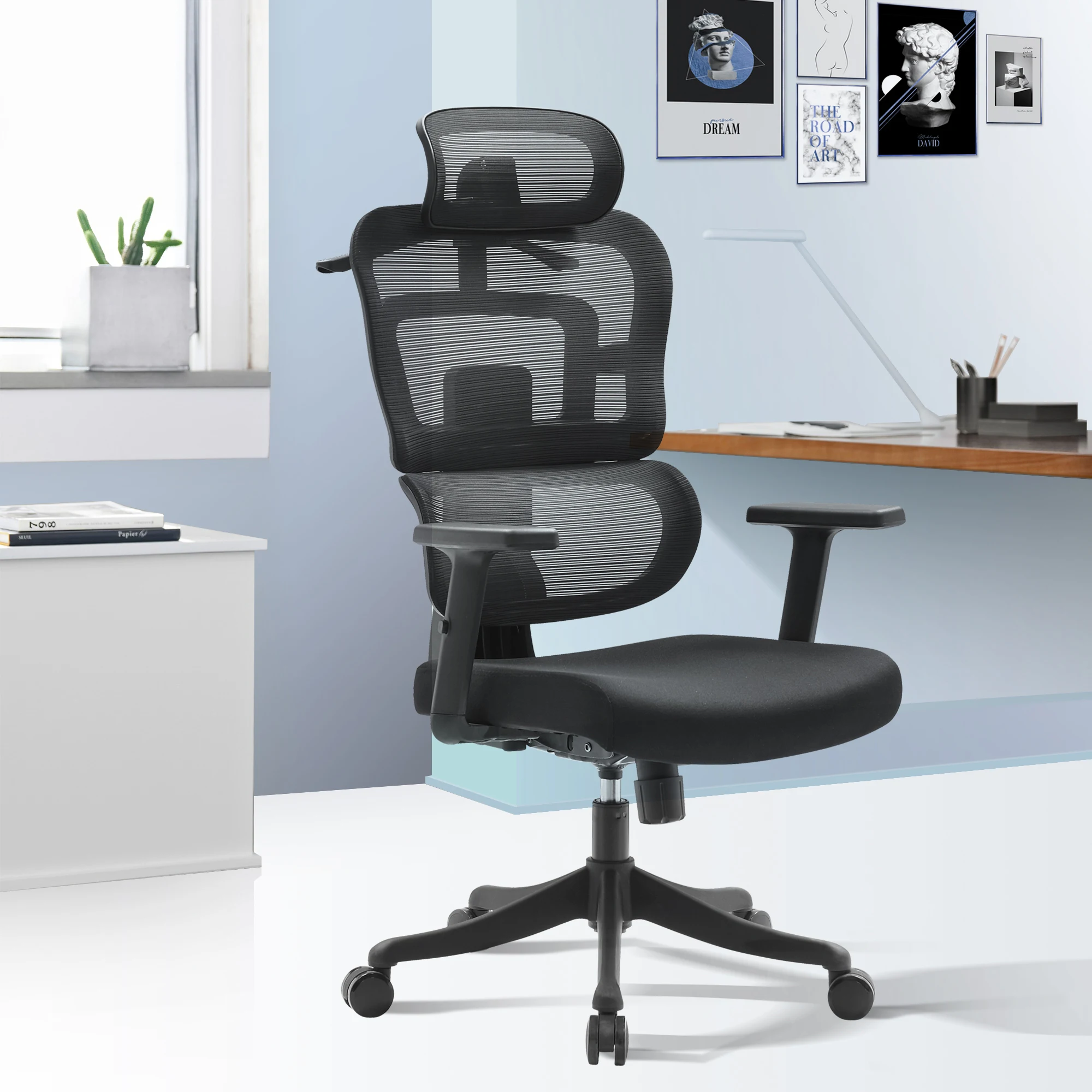 Samofu Ergonomic Office Chair with Foot Rest, High Back Desk Chair with 3D Adjustable Backrest, Mesh Computer Chair with 5D Armrest and Breathable