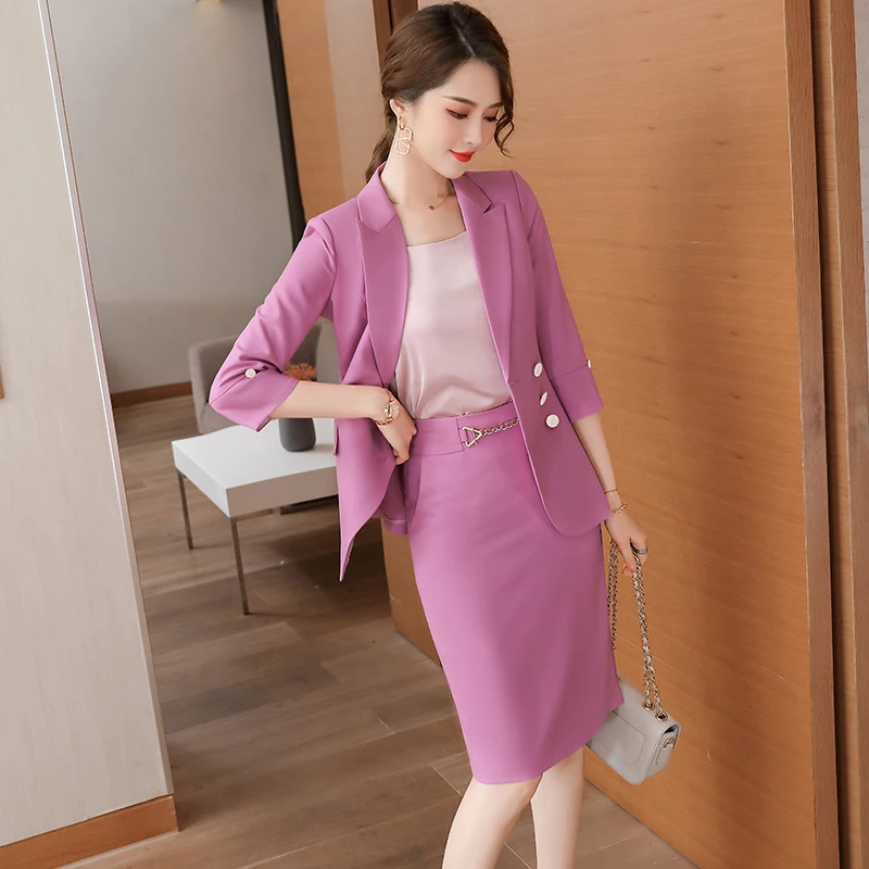2 Pieces Suit Set Women Skirt Suit Office Lady Style Summer Wear Half
