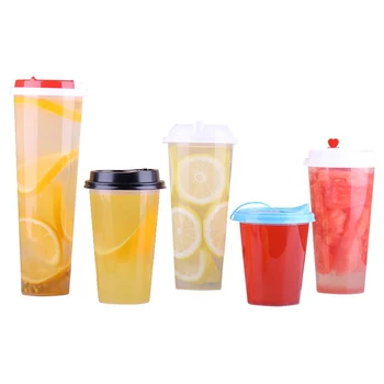 Injection Plastic Cups With Logo Custom Logo Printed 12oz 16oz 20oz 22oz 32oz Milk Tea Cup Disposable PP Clear Plastic Cup