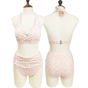 Custom Floral Designs Beachwear Swimsuit for Women Plus Size Two Piece Bathing Suit Unique Halter Neck Swimwear Beachwear