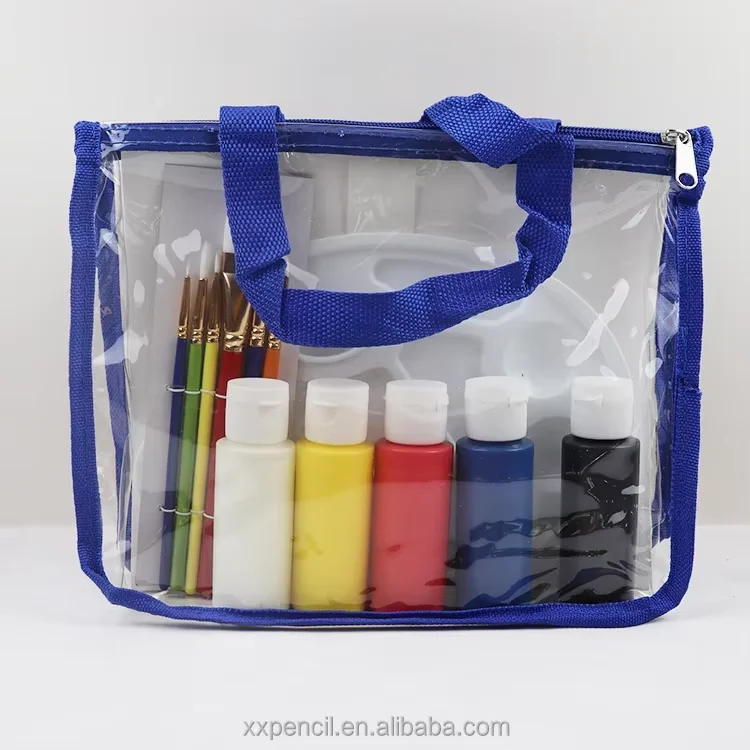 Portable Art Set 2024 High Quality 5x60ml Acrylic Paint 10 Paper PVC Bag for Student Office Artist 23pcs
