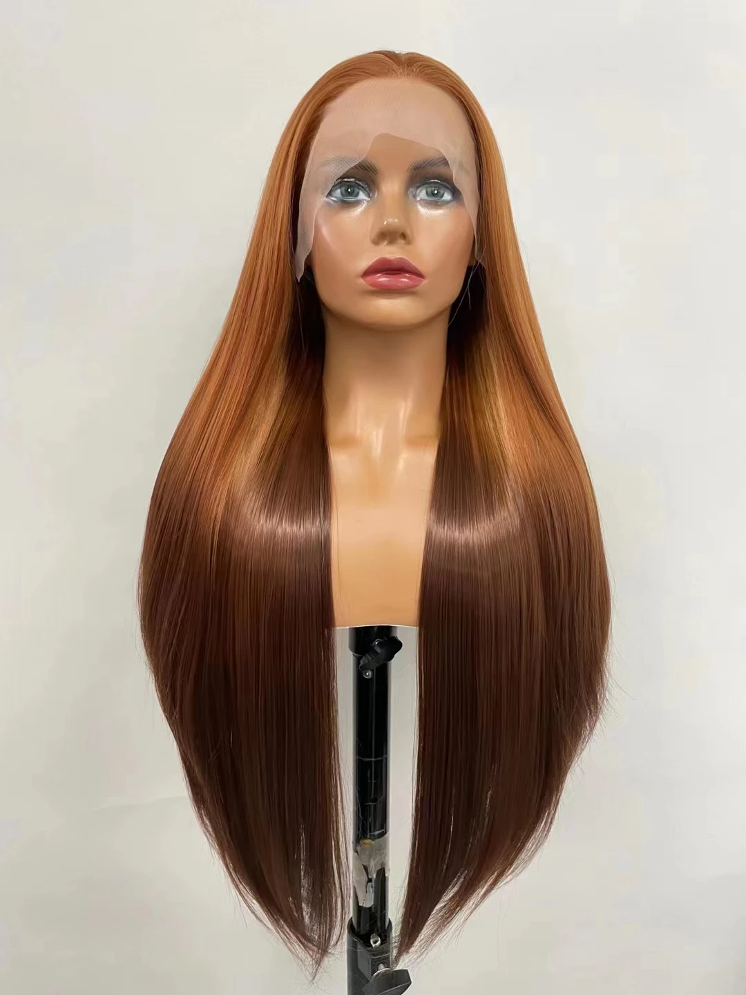 Synthetic Wig Fashion Long Black Straight Hair Wig Highlighting Blonde Hair Synthetic Wig for Girls