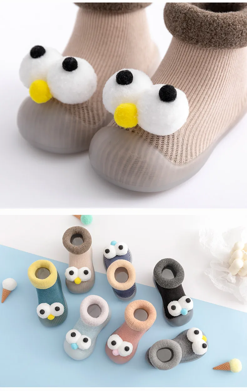 plus velvet Baby toddler shoes soft sole cartoon eyes non-slip socks shoes children walking shoes factory