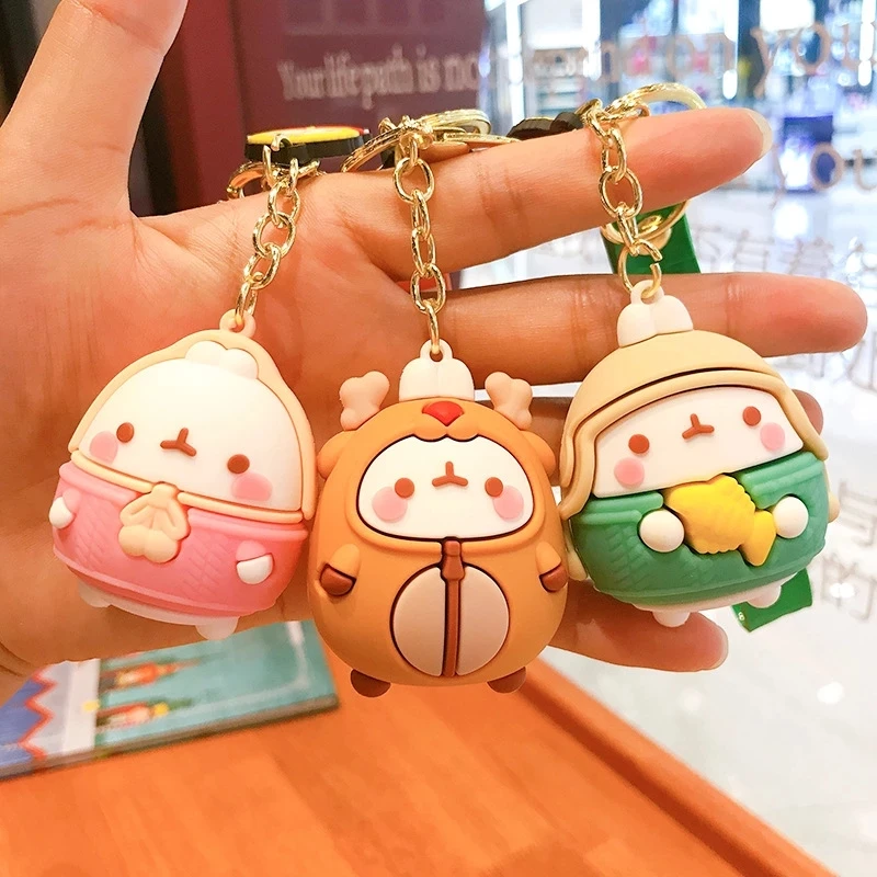 z529 Molang Rabbit Korean Cartoon Keychain Cute And Exquisite Pvc Cartoon Doll Key Chains Hanging Decoration Keyring Accessories