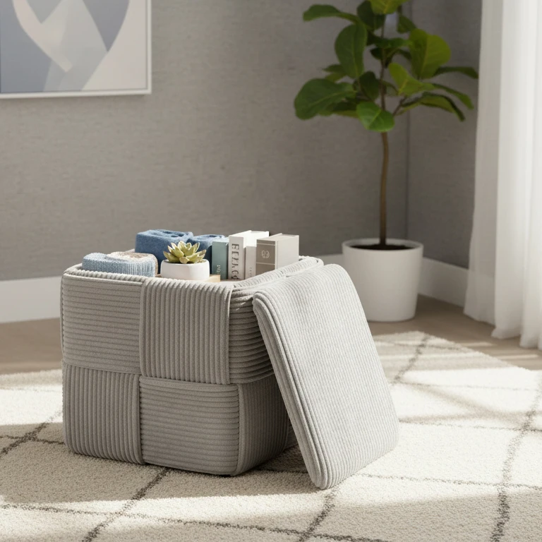 Multi-Functional Footrest Seat Small Square Ottoman Stool for Living Room Bedroom Dressing Table Shoe Changing