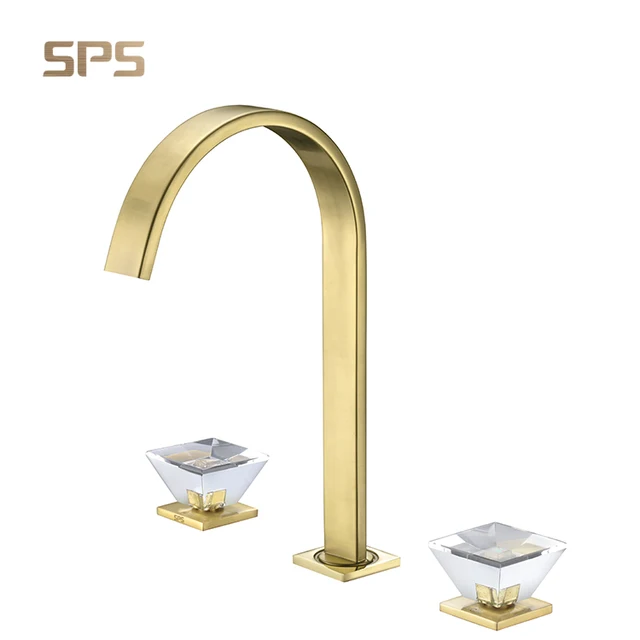 A9035 China Factory Three Holes Dual Lever Luxury Brass Basin Faucet Bathroom Gold Hot and Cold Water Faucets, Mixers & Taps