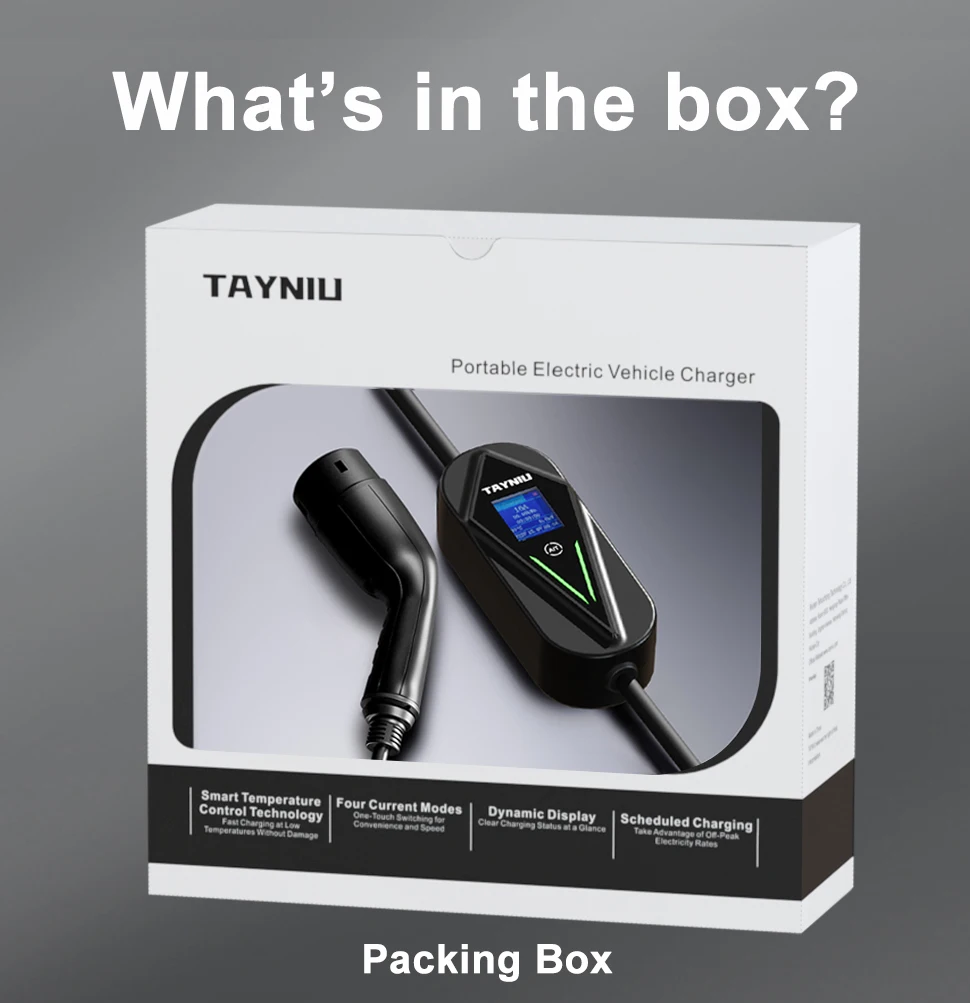 TAYNIU Portable EV Charger 3.5KW 16A TYPE2 5M EU Plug 1.8'' Screen Suitable for Model Y, Model 3, ID.4, ID.3, I4, IX1, IX, E-208