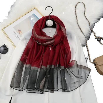 Fashion Ladies Solid Color Plain Wrap Silk Wool Blend Shawls 200*70cm Summer Lightweight Plain Silk Organza Scarves for Spring