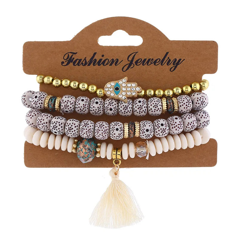 Новинка, 4 шт., Набор браслетов в богемном стиле с бусинами и кисточками, оптовая продажа