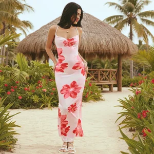 Women's Summer Dress Vacation Style Beach Sand Design Print Long Dress Fashionable Casual Dress